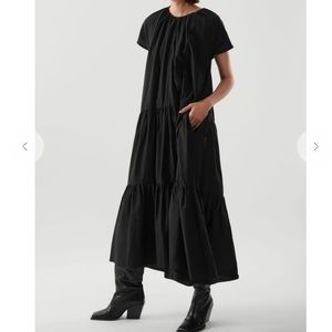 COS A-Line Tiered Maxi Dress Cotton Black Size 6